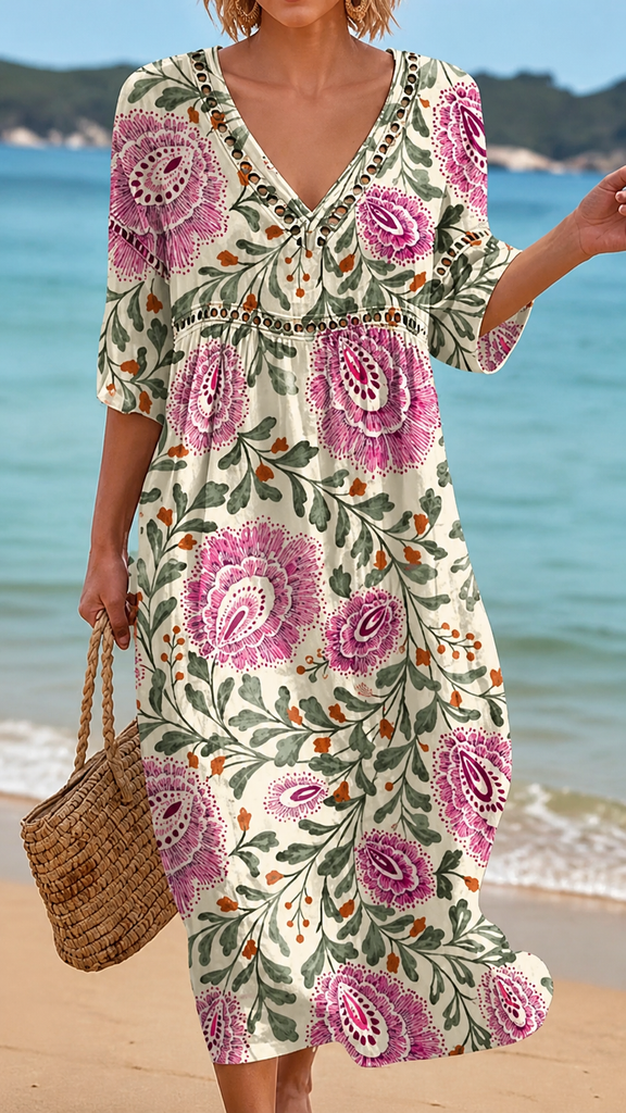 Elegant Floral Beach Dress – Lily's Coastal Boutique