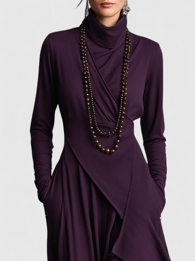 Purple High neck Asymmetrical Pleated Maxi Dress – Lily's Coastal Boutique